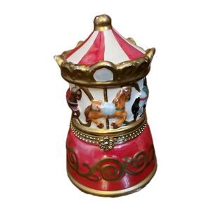 Mr. Christmas Porcelain Carousel Wind-Up Music Box "We Wish You A Merry X-mas”